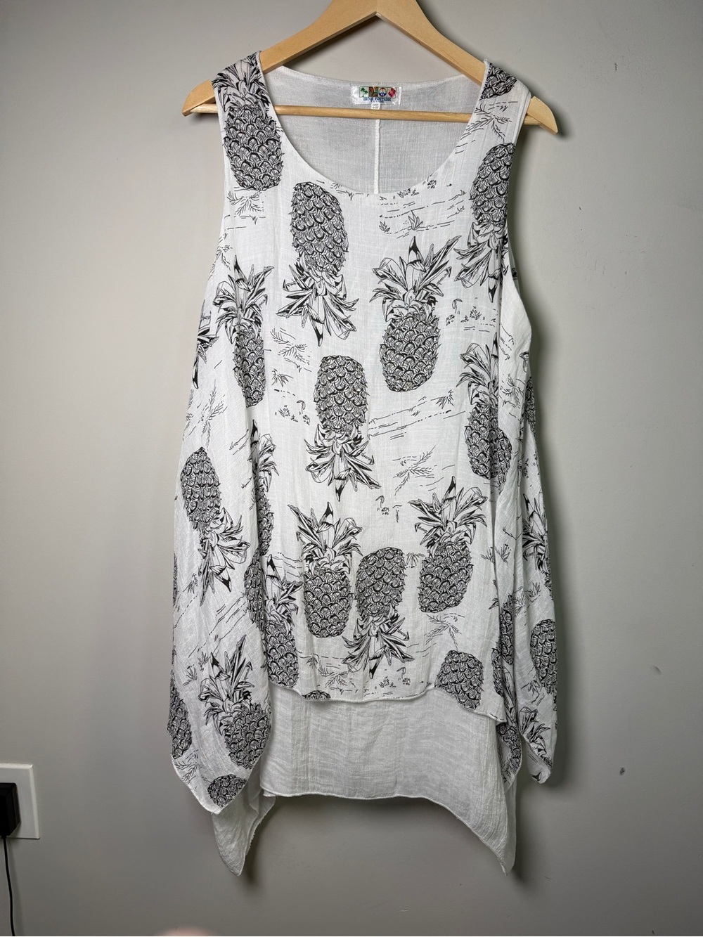 India Boutique Pineapple Print Layered Tunic Dress Cover Up Boho Tropical OS
